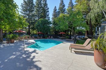 Picturesque pool and cabana setting
